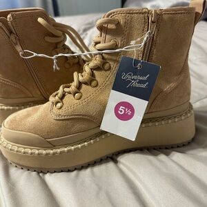 Universal Thread Tan Platform Lace-Up Suede Boots